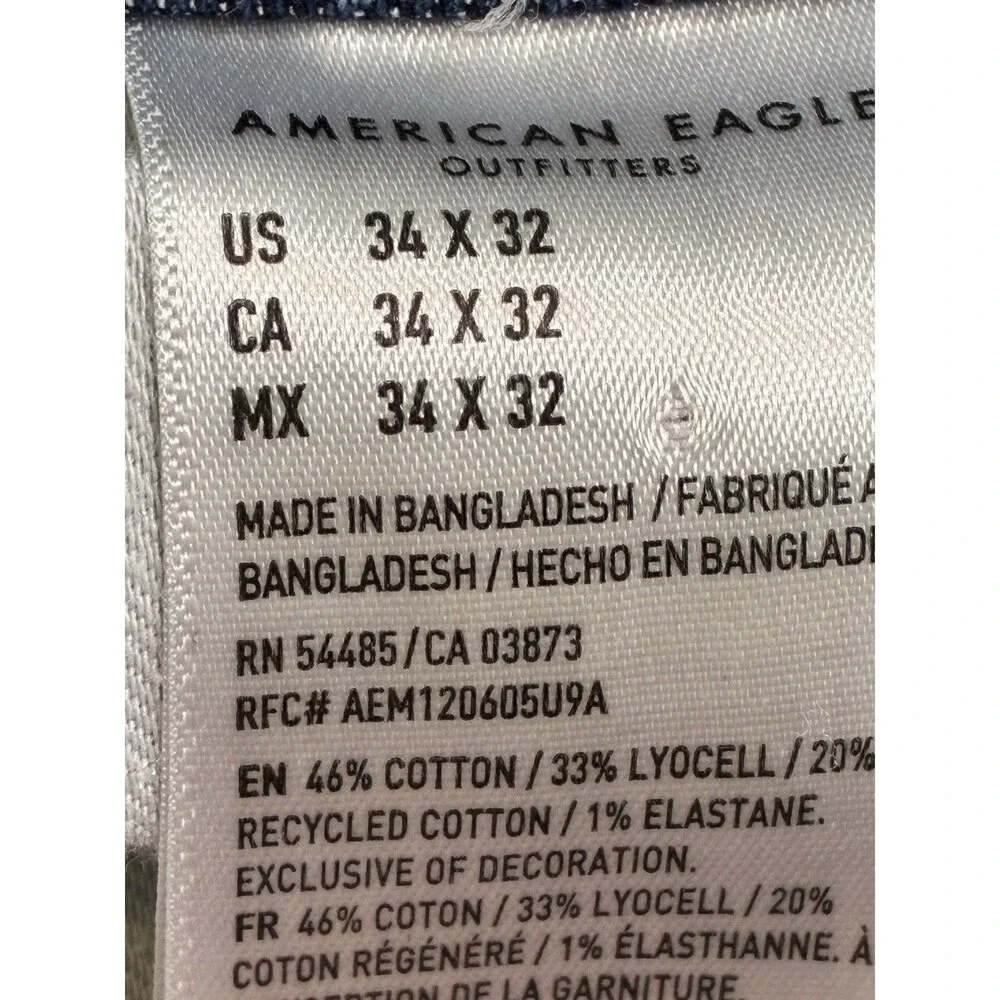 American Eagle AirFlex+ Jeans Men’s 34x32 Straight Leg Stretch Medium Wash Denim
